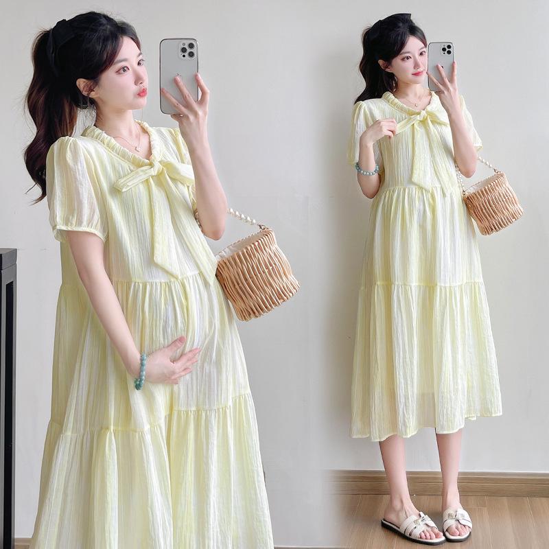 2026 Korean Style Loose Slimming Plus Size Maternity Midi Dress for Summer