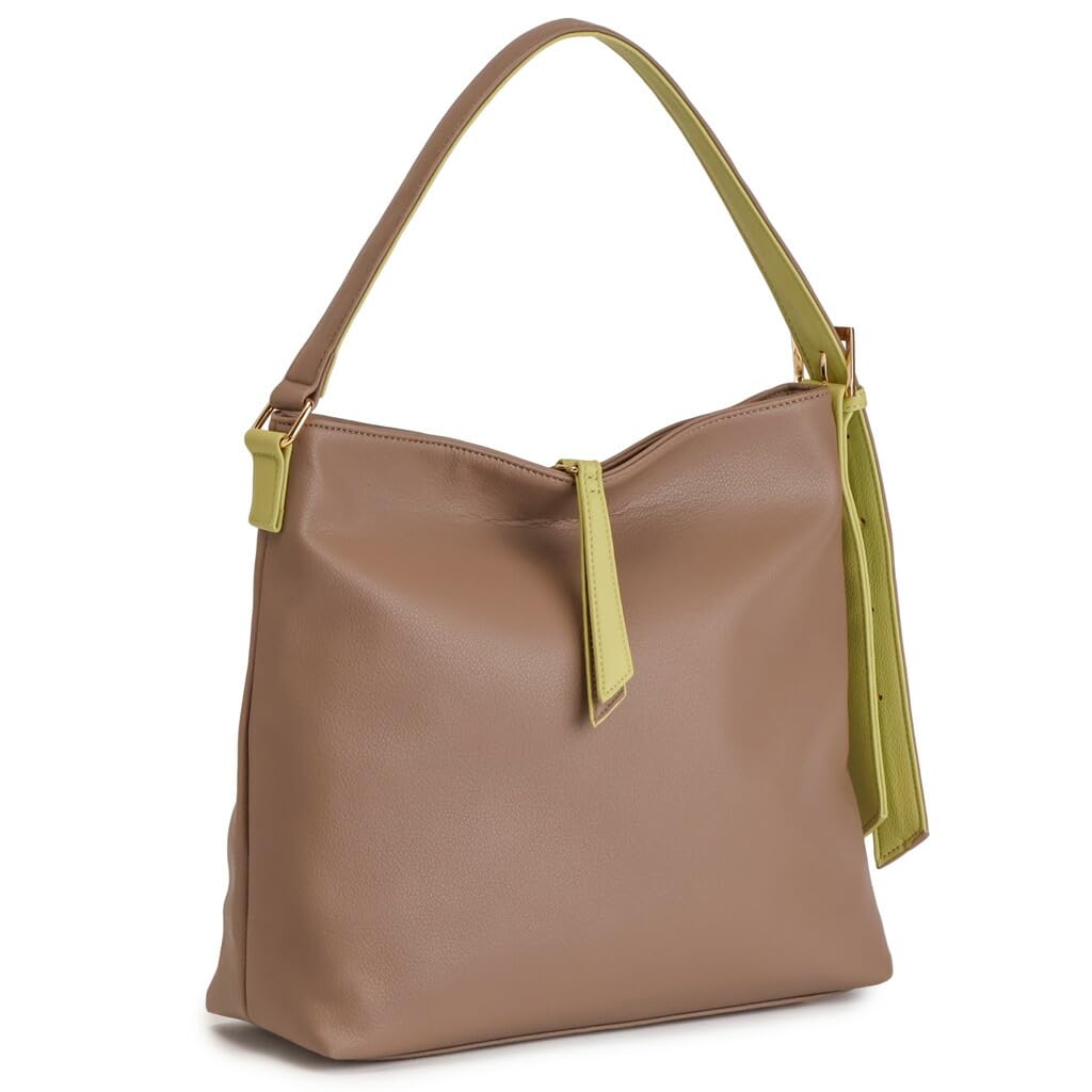 Pragma Tote Synthetic Fits and Stylish Faux Leather Women's Bag, Lightweight, Leather, A4, B5, More, Two-Tone (Grey Beige)