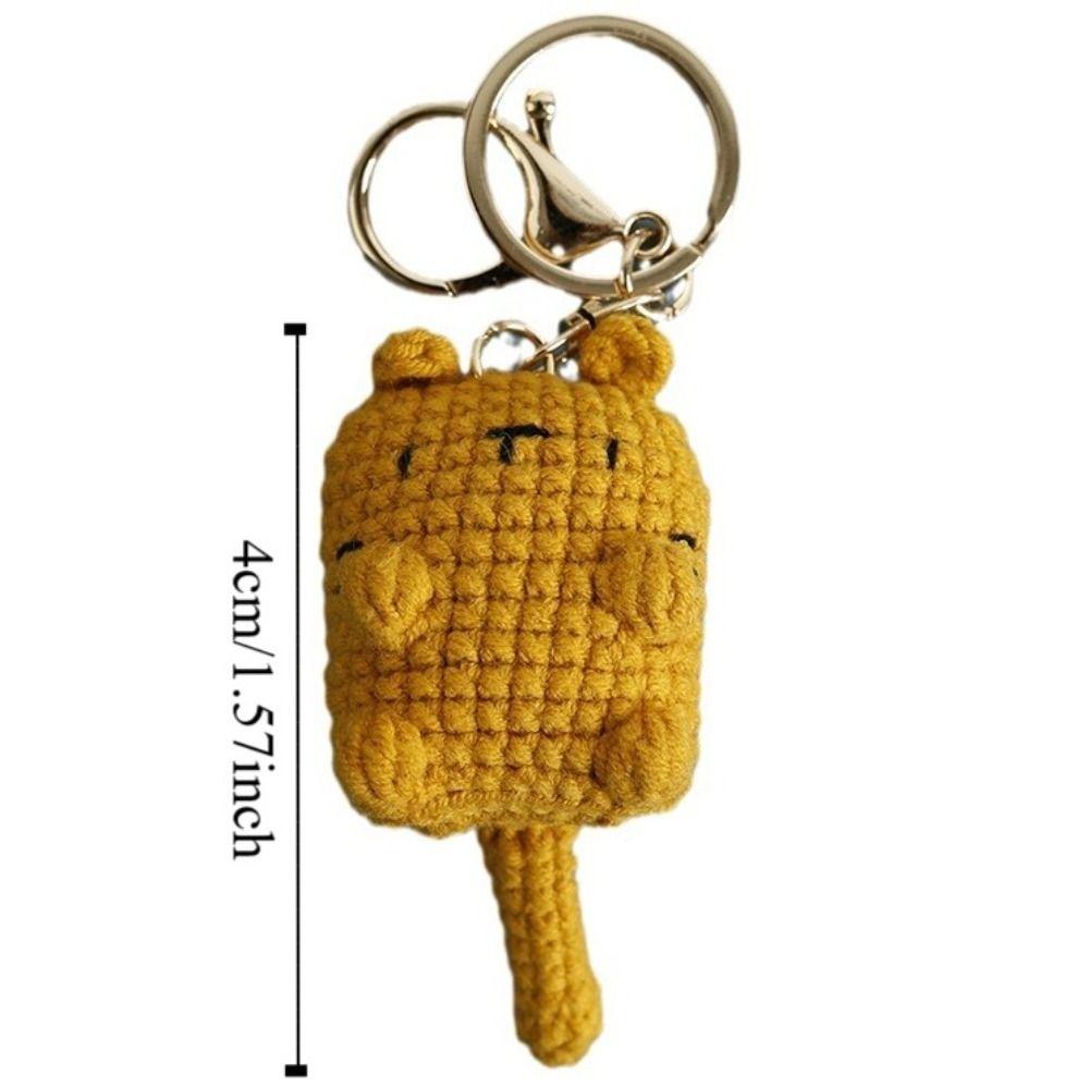 Hand-woven Cute Cat Keyring Crochet Cute Animal Pendant Lovely Exposing Belly Cat Keychain  Gifts