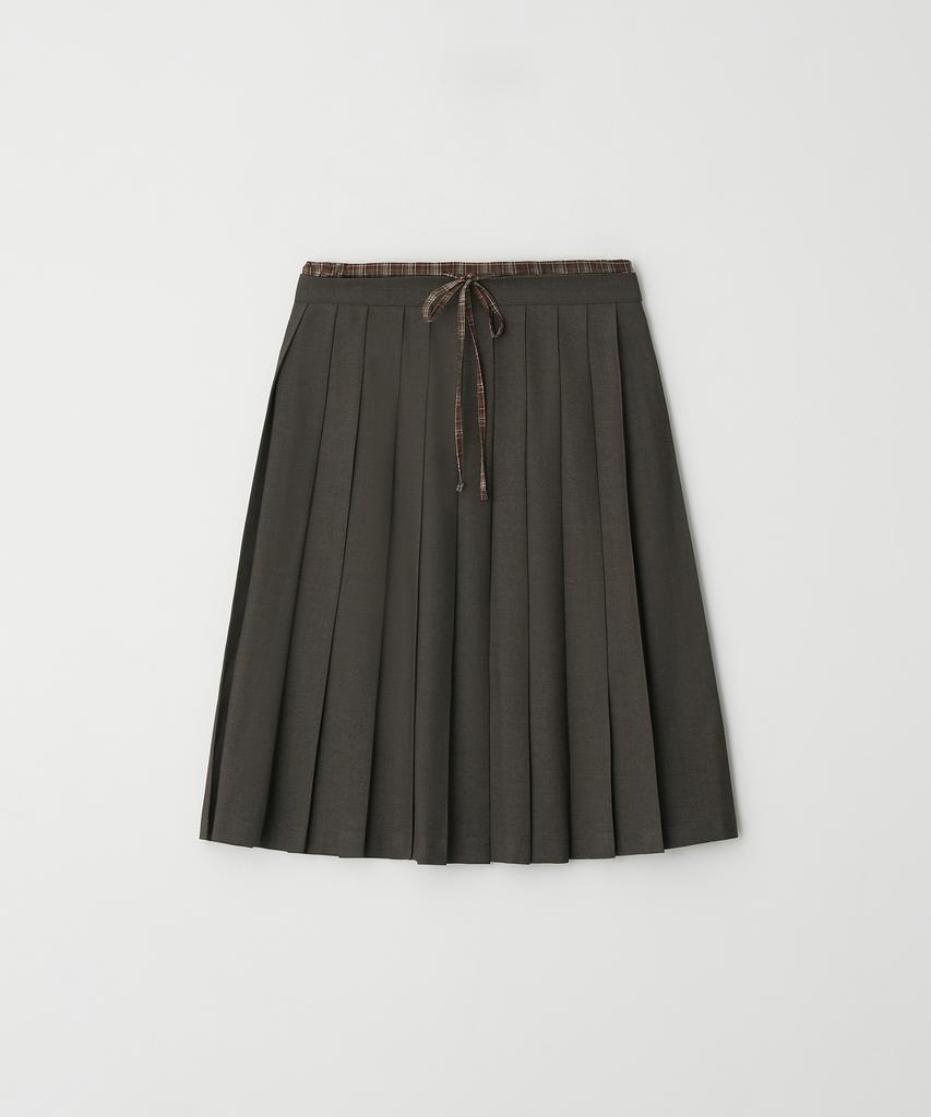 Button Check Coloring Pleats Midi Skirt (Brown)