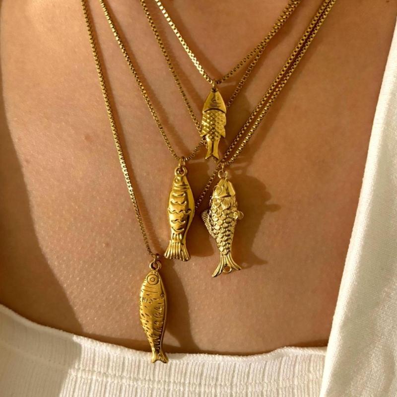 Stylish Fish Charm Handmade Necklace Stainless Steel Everyday Jewelry Gift For Her Trendy Clavicle Chain