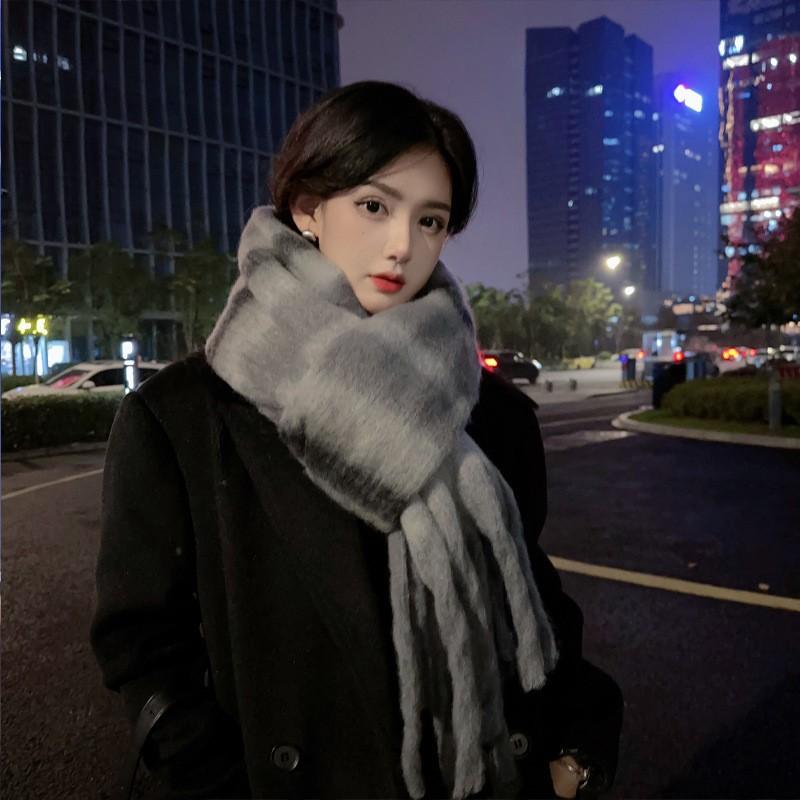 New Maillard Striped Thick Tassel Big Braid Plush Scarf Winter Warm Thickened Lazy Student Scarf