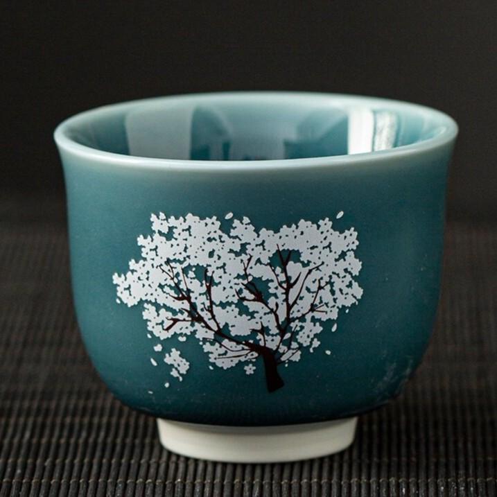 115ml Heat Sensing Color Changing Ceramic Tea Cup Sakura Hope Tree Kung Fu Tea Set