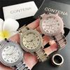 Luxury Gold Watch for Women Geneva Brand New Ladies Quartz Watch Full Stainless Steel with Rhinestones Elegant Wristwatch G
