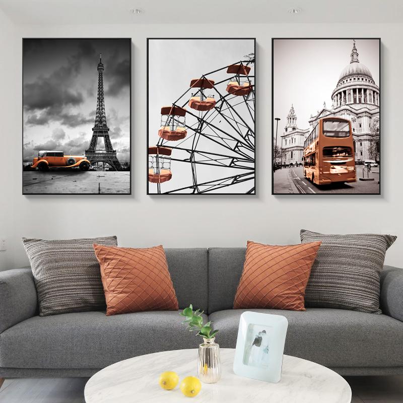 Paris Tower Ferris Wheel Tram Road Street Wall Art Canvas Painting Nordic Posters And Prints Wall Pictures For Living Room Decor