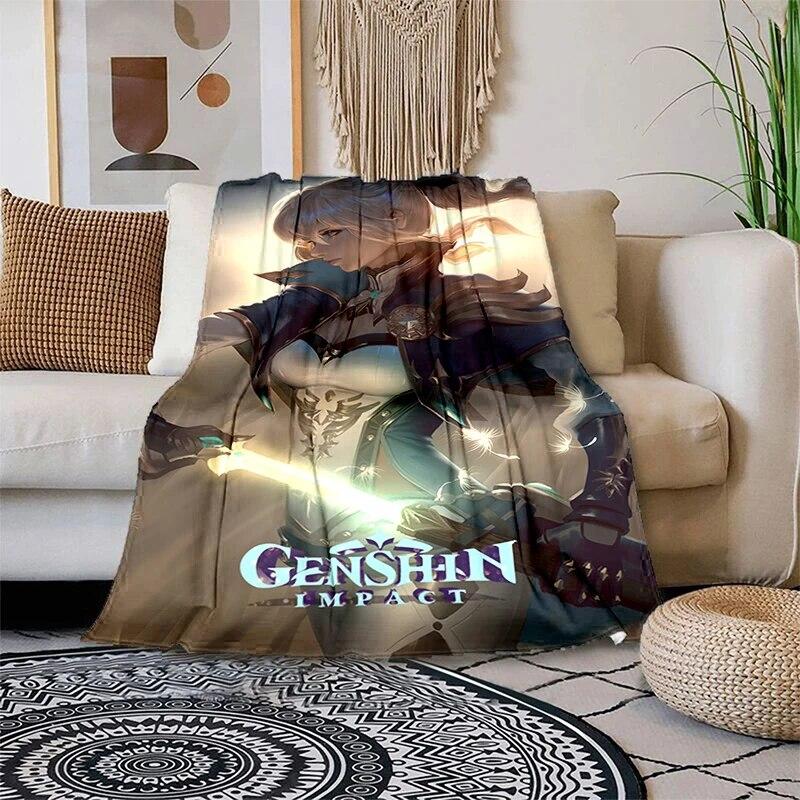 Genshin Impact Měkká plyšová rozkládací pohovka házecí kreslený moderní flanelový povlak na deku Gedruckt Bettdecke Geschenk piknikové deky