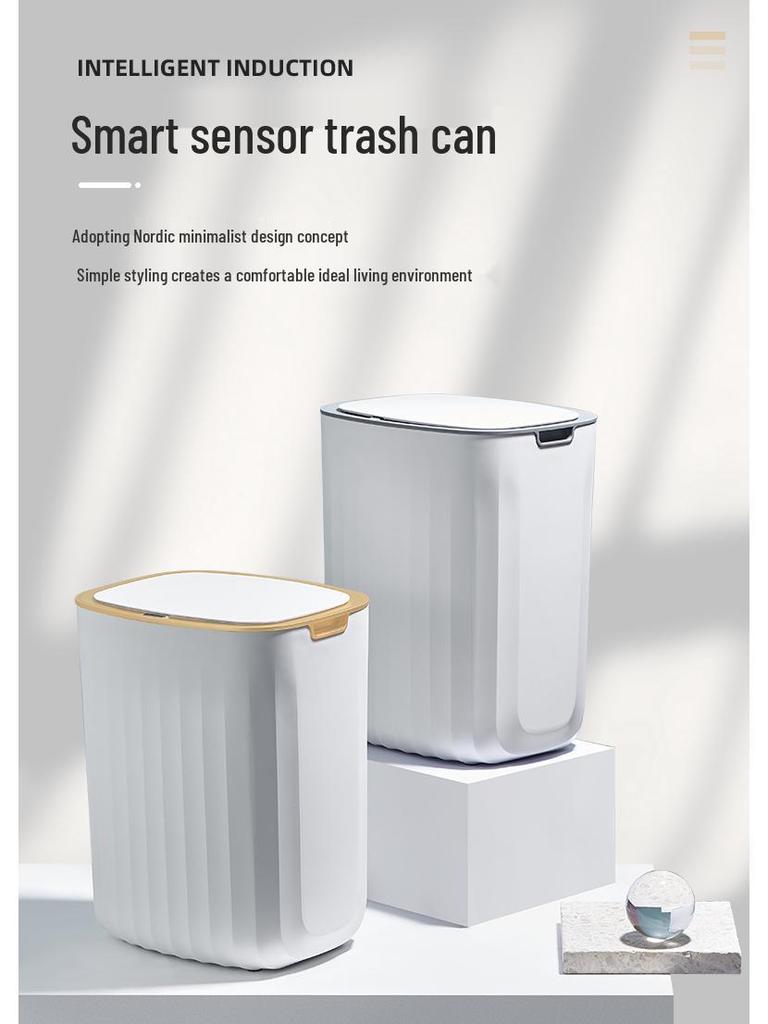 Jieanhui Automatic Smart Sensor Trash Can with Lid - Waterproof for Kitchen, Bathroom, or Living Room