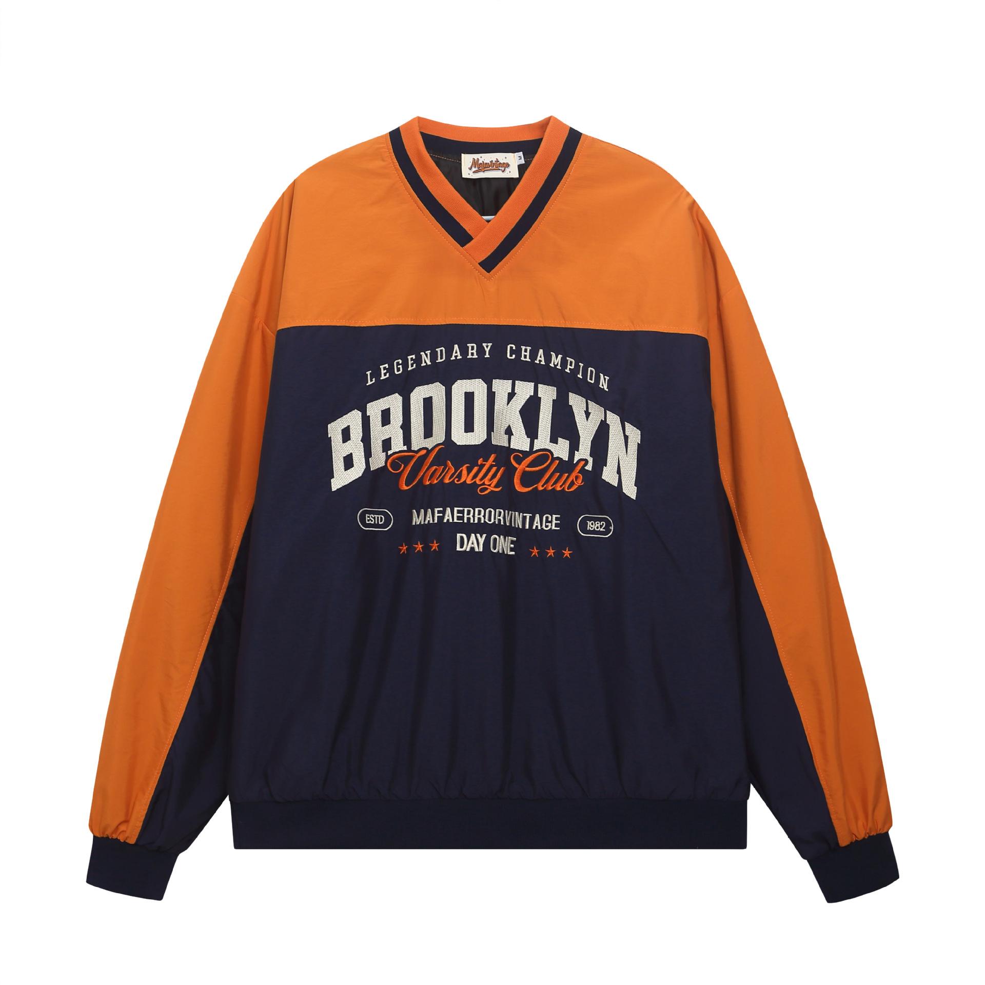Men s American jersey College style color matching V-neck baseball jersey color matching sweatshirt sweater M синий