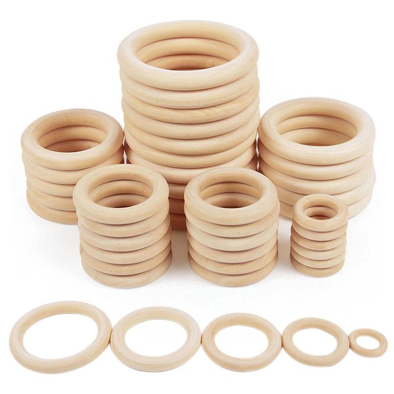 Natural Wooden Rings Beads Unfinished Wood Hoops Baby Teether Circle Macrame DIY Crafts Gift Jewelry Making Ornament Accessories