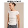 UR Women's Off-Shoulder Pleated Short Sleeve T-Shirt