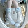 Chinese Style Lolita Cotton Kneehigh Socks With Lace And Bow For Women
