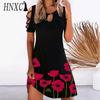 HNXC Vestido corto femenino de verano con estampado floral, manga corta, cuello redondo, elegante y vintage, 13 colores