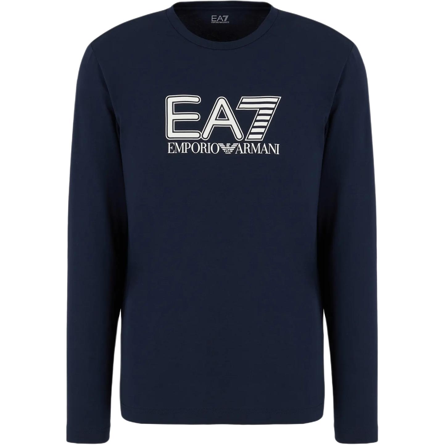 

Мужская футболка Emporio Armani EA7 с принтом логотипа-буквы, приталенная, с длинным рукавом, сине-синяя 6DPT64-PJVQZ-1562 L