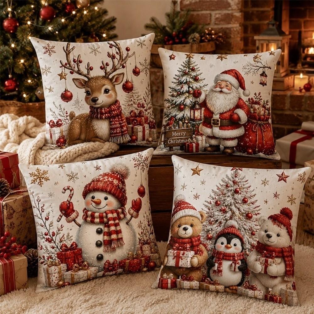 Tree Christmas Pillow Covers Soft Xmas Pillowslip Atmosphere Snowman Pillow Cover Sofa