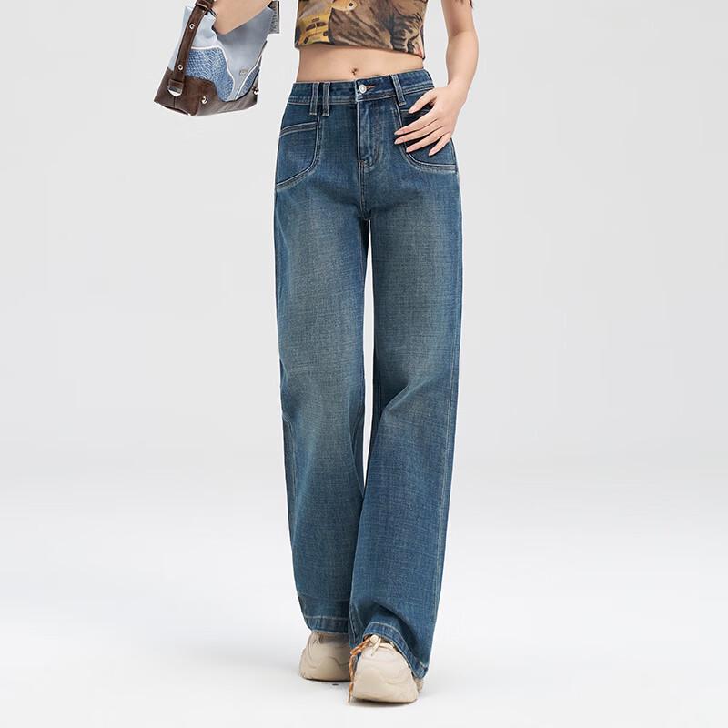 

FengXun Women s Straight-Leg Raw Denim Jeans 28