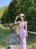 French waist pinch fishtail slim dress, super good-looking floral mesh dress, seaside holiday dress
