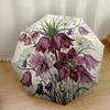 Purple Lilies And Wildflowers With Dewdrops Automatic Umbrella Sturdy 8Rib Shaft Foldable Design For Outdoor Daily Use Vibrant Pattern Umbrella