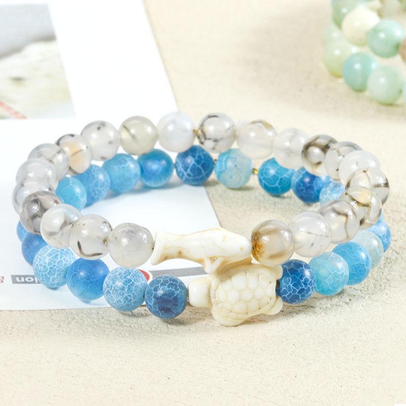 Bransoletka z koralików do śledzenia zwierząt z kamieniami naturalnymi - Wzór Żółwia, Słonia, Rekina