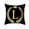2piece 45x45cm Black Gold Letter Fleece Printed Pillow Cover Crown Sofa Cushion Cover Home Furnishings Pillowcase Without Core