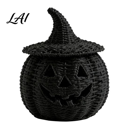 Uniek Seizoensgebonden Cadeau Halloween Hars Pompoenmand Nep Geweven Lantaarn Ornament Spookachtig Gotisch Huisdecor Zwarte Snoeppot voor Tafelblad Schouw