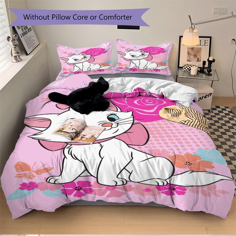 Pink Rose Kitty Print 3Pcs Bedding Setduvet Cover With 2 Bedropillowcase Home Birthday Gift
