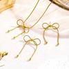 Fashion 18k Gold Plated Anti Tarnish Stainless Steel Bow Necklace and Bow Earrings Jewelry Set for Women's