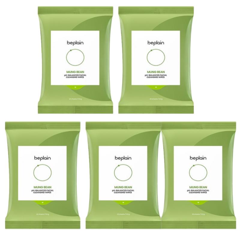 beplain Mung Bean pH-Balanced Cleansing Water Tissue 20 Sheets x 5 Packs 20 Sheets × 5 Packs