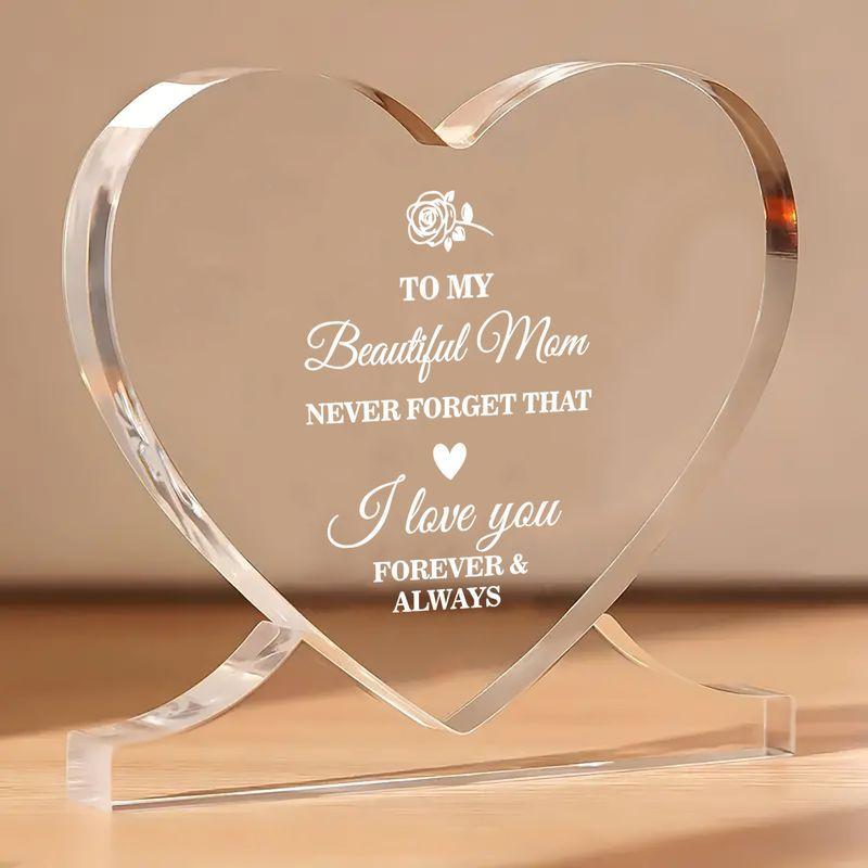 I Love You Mom' Acrylic Heart-Shaped Keepsake Box with Elegant Rose Design - Perfect Mother'S Day, Birthday, Christmas, Valentine'S Day Gift for Moms