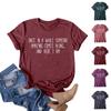 Women's Summer Casual Loose Letter Printed T-shirt Round Neck Pullover Short Sleeve