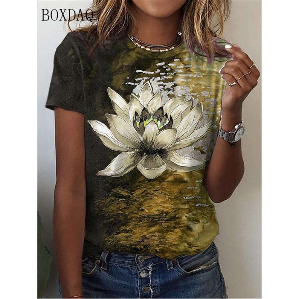 Women Floral T-Shirts Summer Short Sleeve 3D Flower Print Street Tie-dye Ladies Tees O-Neck Casual Tops