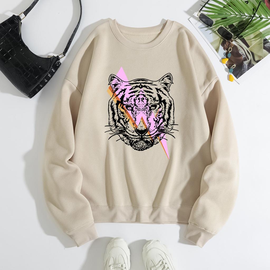 Fashion Printing Loose Long Sleeves Simple Round Neck Casual Tops Women’s