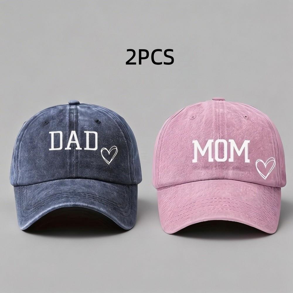 Vintage DAD MOM Love Printed Baseball Cap Washed Cotton Adjustable Couple Cap Sunscreen Hats For Man Women