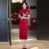 Elegant Red Cheongsam Dress Wedding Banquet Bridesmaid Engagement Return Home Ceremony