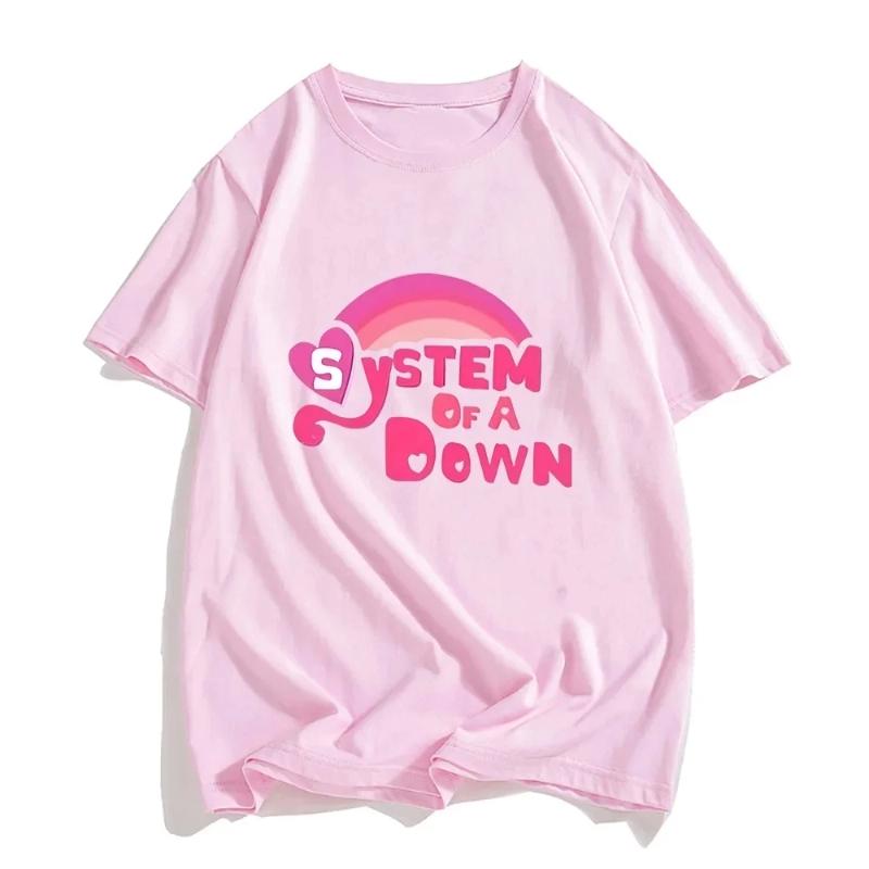 

Women Casual System of a Down Printed T-shirt Summer Oversize Casual Harajuku O-Neck Short Sleeve Tops T-shirt for Women Unisex S рожевий