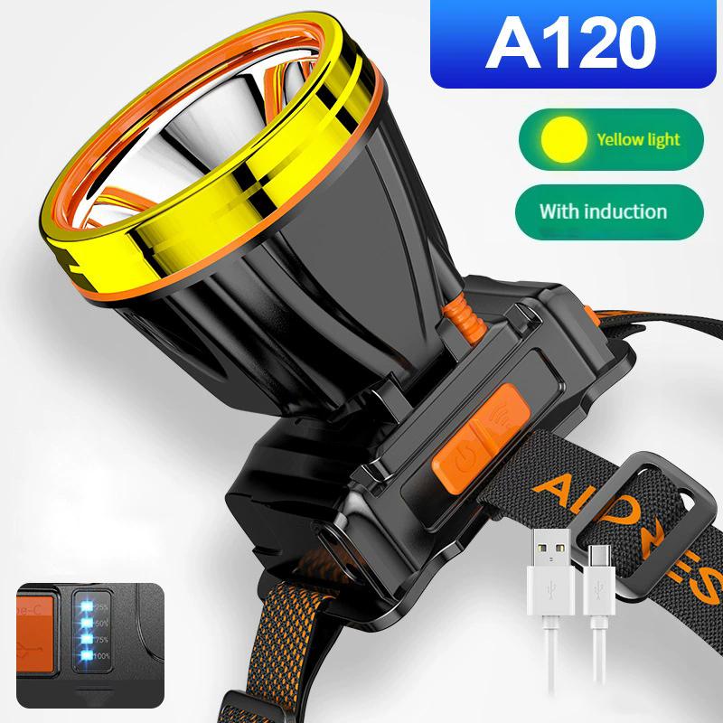 New Powerful LED Headlamp Type-C Rechargeable Headlight Fishing Outdoor Camping Head Lamp Built In 4000mAh Li-Battery Flashlight