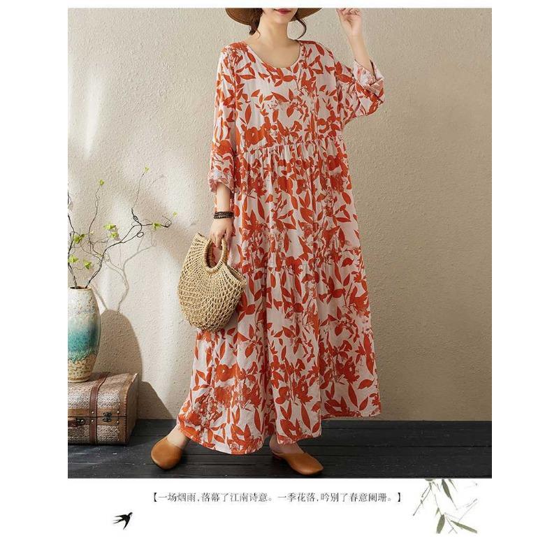 2025 New Thin Round Neck Long Sleeve Loose Slim Large Swing A-line Dresses