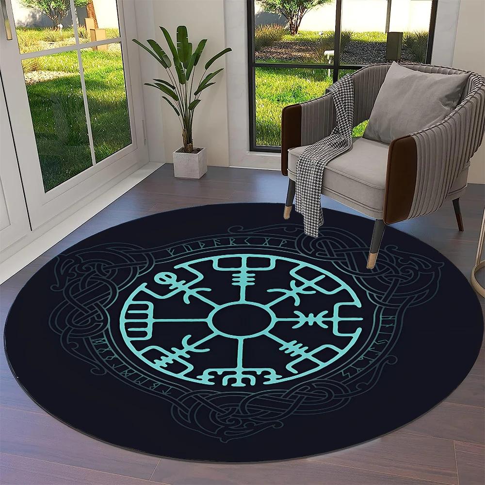 Tree of Life Viking Yggdrasil Valknut Round Carpet Rug for Living Room Bedroom Sofa Decor,Kid Paly Area Rug Non-slip Floor Mat
