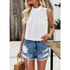 Elegant Spring Summer Solid Color Sleeveless Top Women Pulovers Blouses