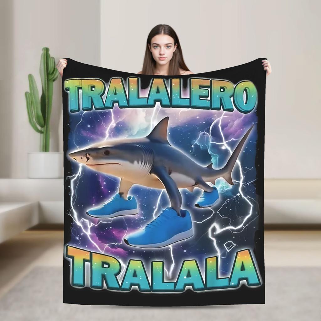 Bombardiro Crocodilo Tralalero Tralala  Blankets Italian Brainrot  Flannel Soft Throw Blanket for Home Restaurant Textile Decor