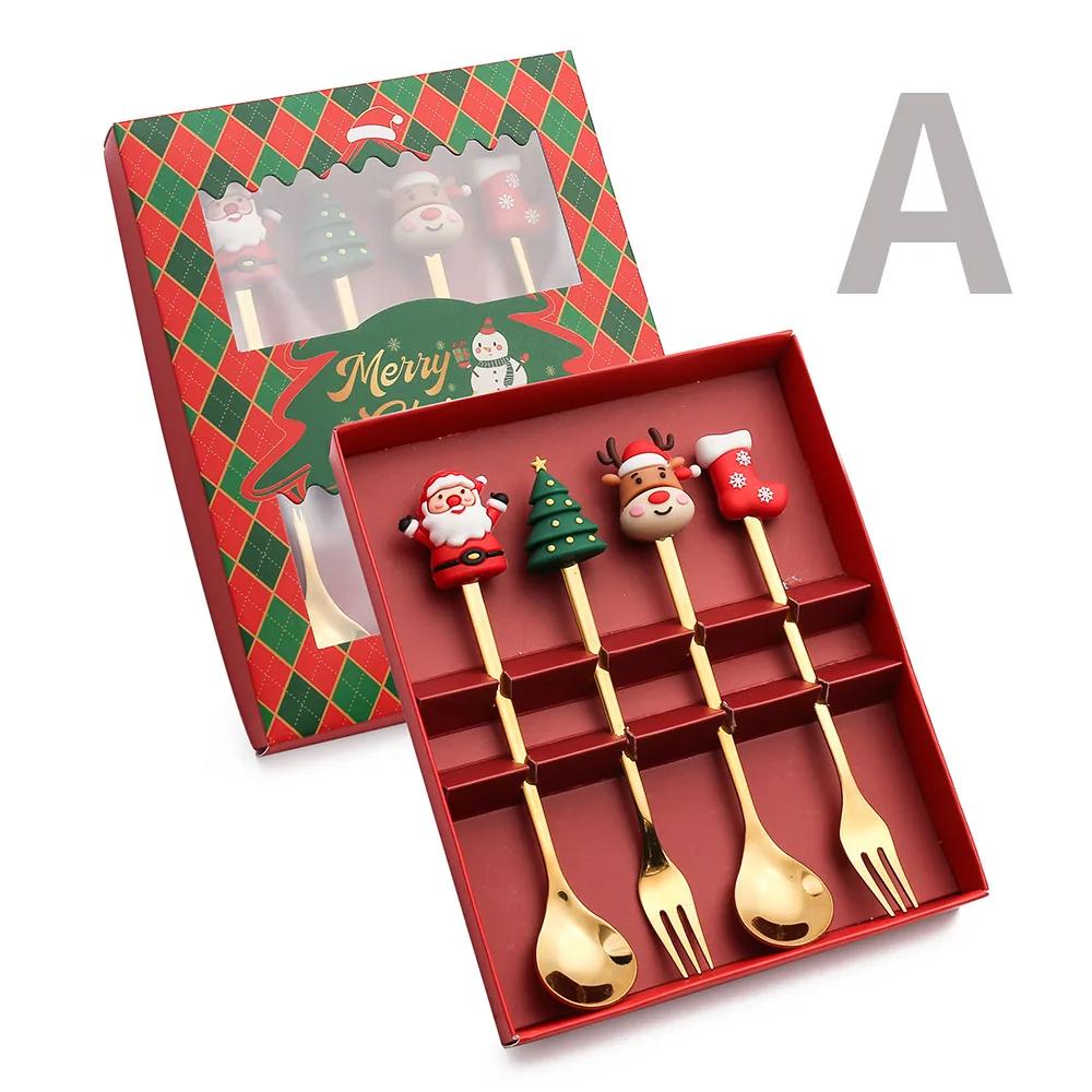 New Cute Christmas Spoon Set, Coffee Spoon, Creative Spoon Fork, Christmas Gift Box Tableware, Ice Cream Dessert Dinnerware Sets