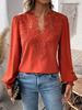 2024 Women's V-Neck Lace Solid Color Long-Sleeve Casual Top for Autumn and Winter.