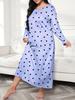 2025 European Plus Size Long Sleeve Butterfly Heart Leopard Print Nightgown