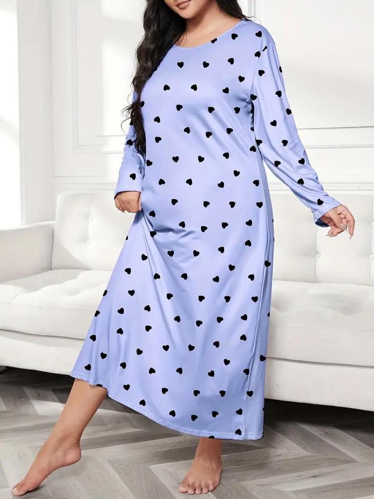 2025 European Plus Size Long Sleeve Butterfly Heart Leopard Print Nightgown