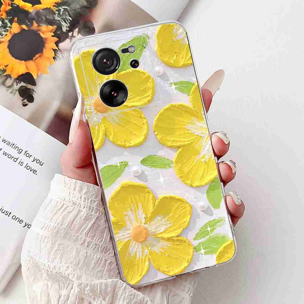 For Xiaomi Mi 13T 5G 6.67" Case Cartoon Bear Soft Silicone TPU Cover For Xiaomi Mi13T 5G 2306EPN60G 6.67" Colorful Flowers Shell
