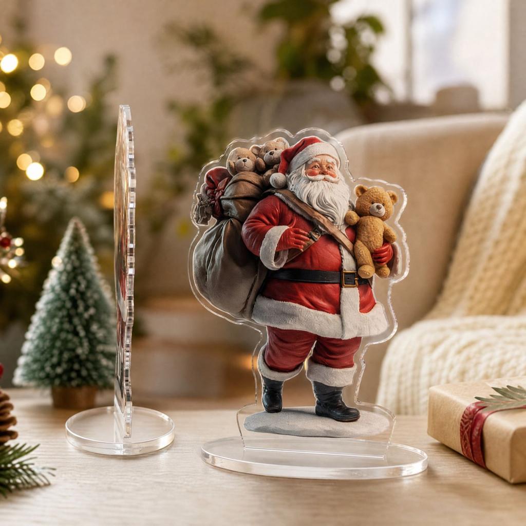 Christmas 2D Acrylic Flat Standee Desktop Decoration Gift Ornament, 18 and Bear with Bag Design
