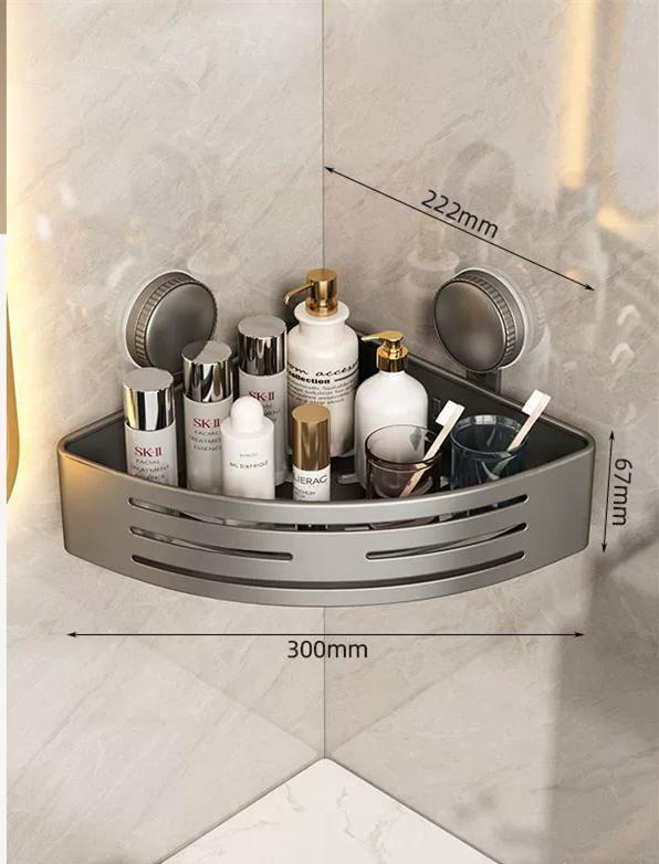 

Tuqiu Nail Free Gray Bathroom Shelf Suction Cup Bathroom Storage Organizer Holder Corner Shelf Aluminum Bath Shower Shelf