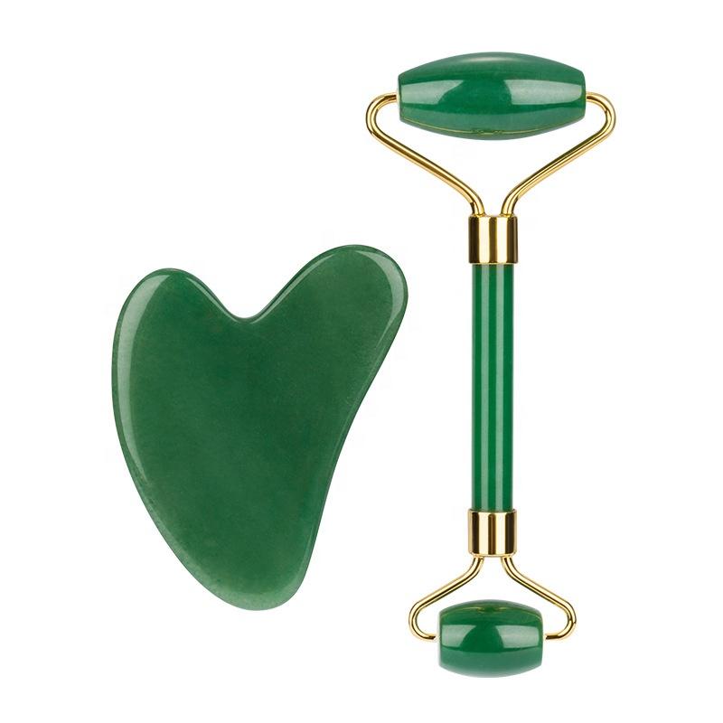 Customized Logo Gua Sha Massage Tool Face Roller Stone Guasha Facial Massager Set Natural Jade Stone Roller