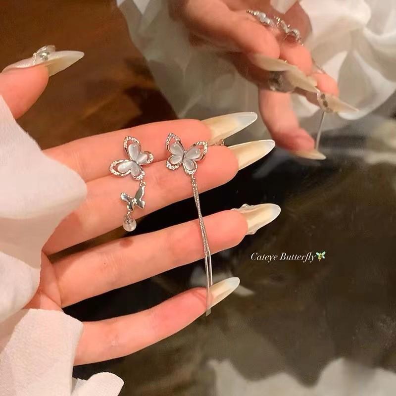 Elegant Silver Needle Butterfly Tassel Earrings: Unique High-End Fairy Design for a Cool, Feminine Touch