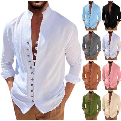 New Men's Retro Cotton Linen Casual Loose Fitting Long Sleeved Shirt