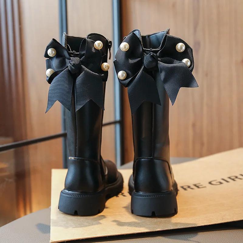 

Knee Length cool shapes Children Shoes Kids Boots Autumn Winter High Top Student Shoes Girls Sneakers with Bow G08301 26 чорний